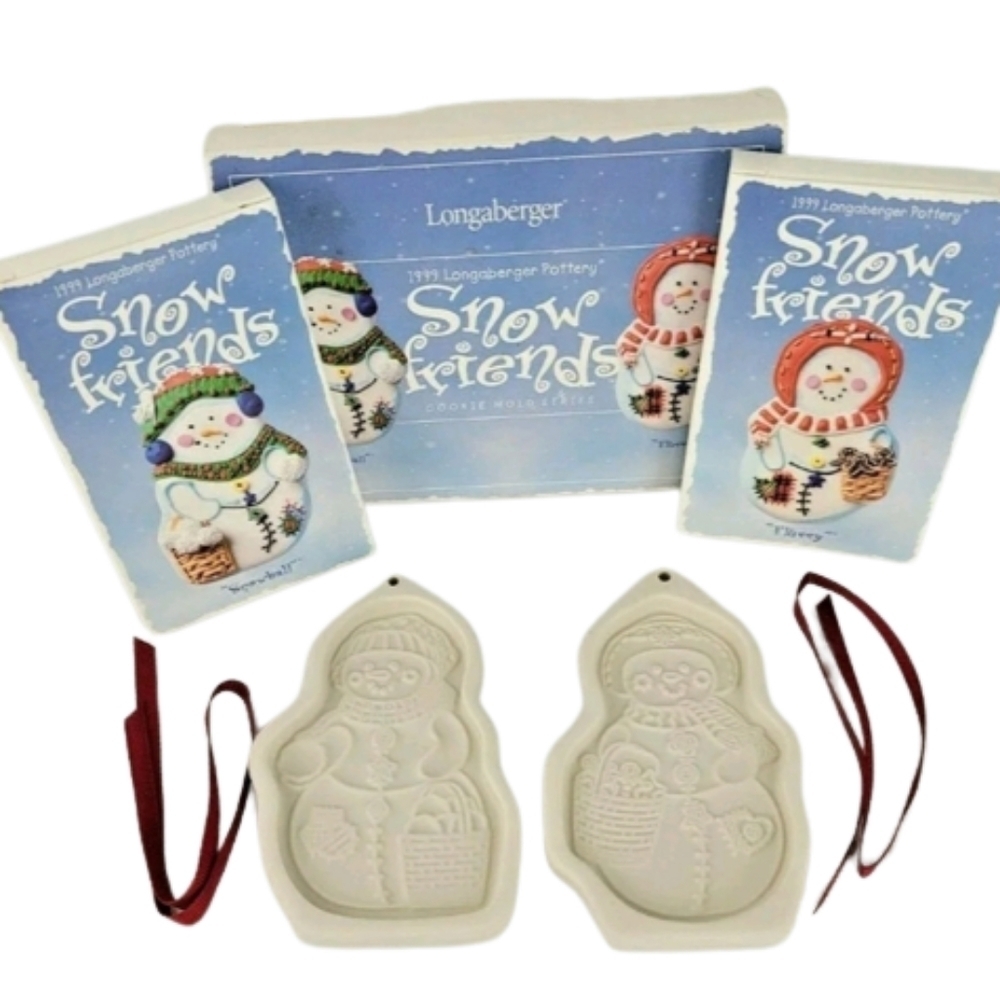 Longaberger 1999 Snow Friends Snowmen Cookie Mold Series Ornaments vintage